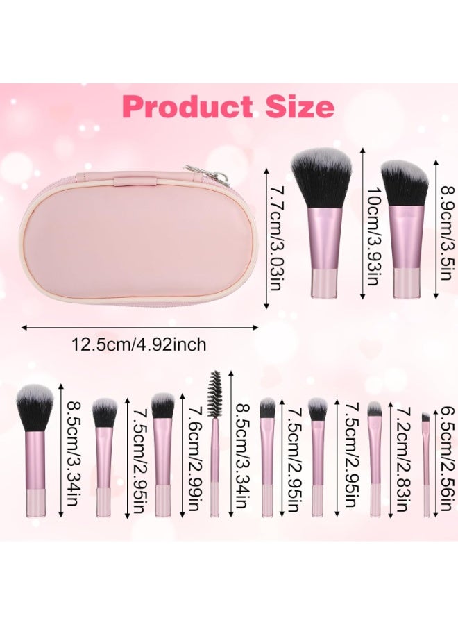 10 PCS Mini Travel Makeup Brushes Set, Pink Portable Full Complete Function Cosmetic Kit with Brush - Image 2